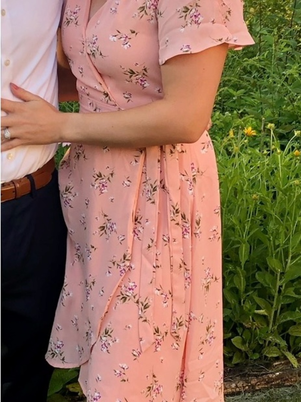 Lulus Blush Pink Floral Print Midi Wrap Dress